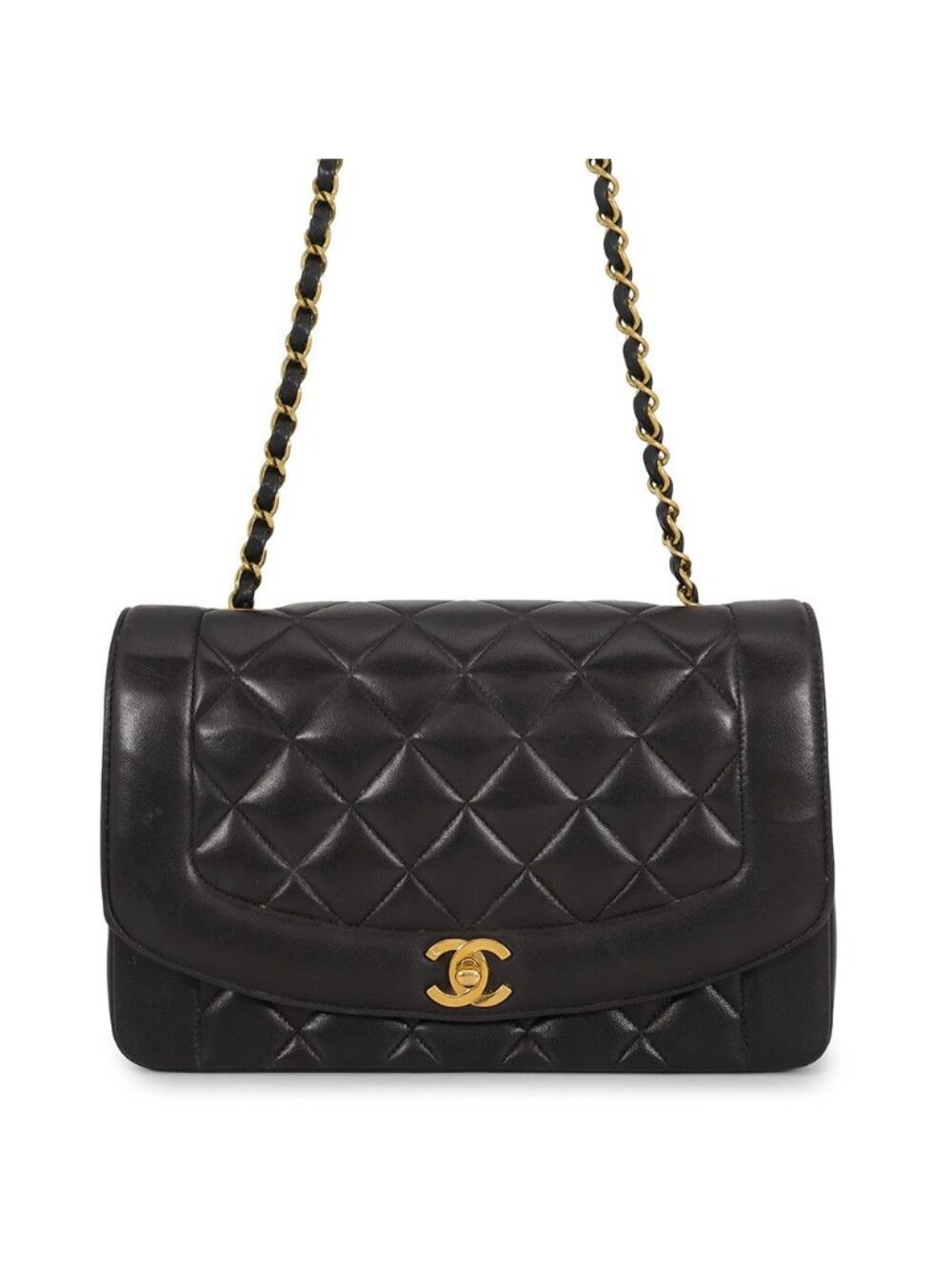 Chanel Chain Shoulder Bag Quilted 25 CC Logo Diana Lambskin Black